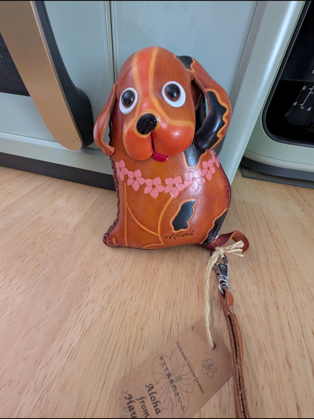 Handcrafted Brown Dog-Shaped Leather Wristlet Coin Purse